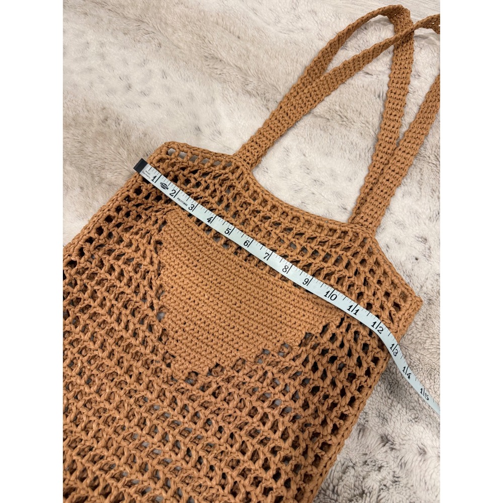 Handmade Raffia Tote Bag Milky Coffee Crochet Knit Tan Bohemian Market Bag - Picture 3 of 5